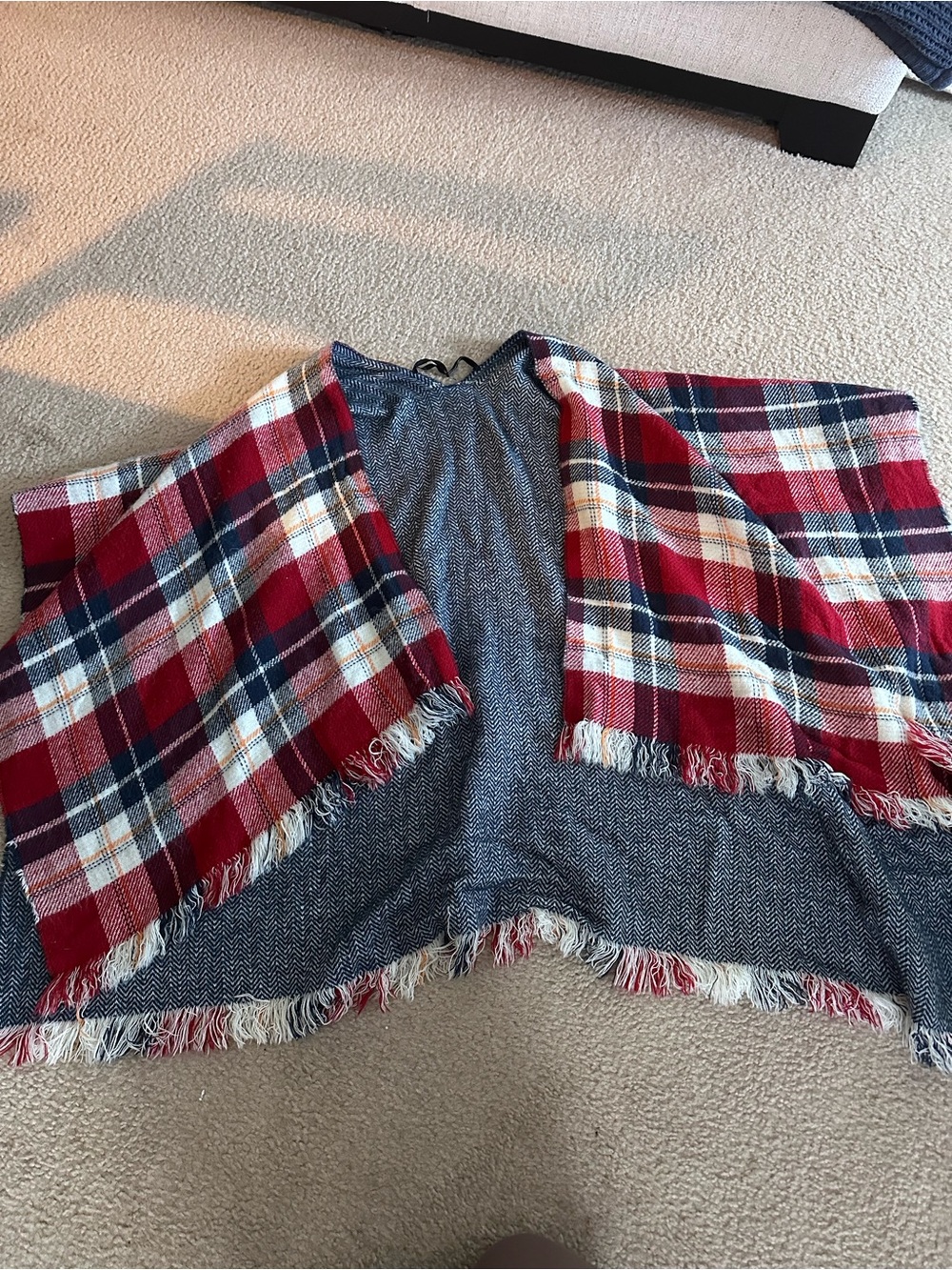 Plaid Red, White & Navy poncho